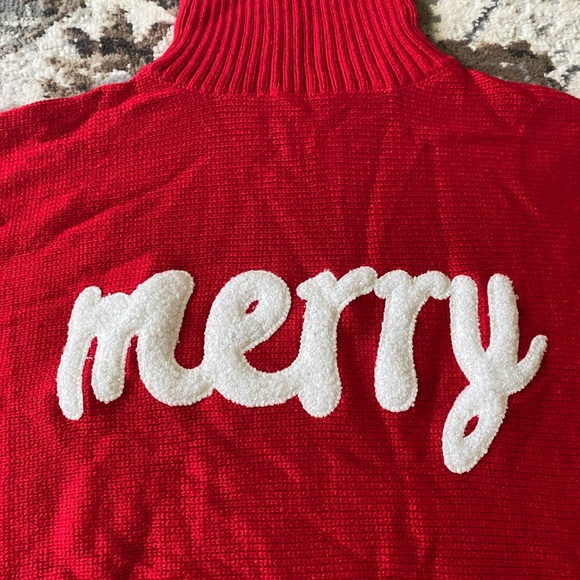 New Red Merry Christmas Holiday Sweater Turtleneck Dolman Long Sleeves White NWT - Picture 7 of 16